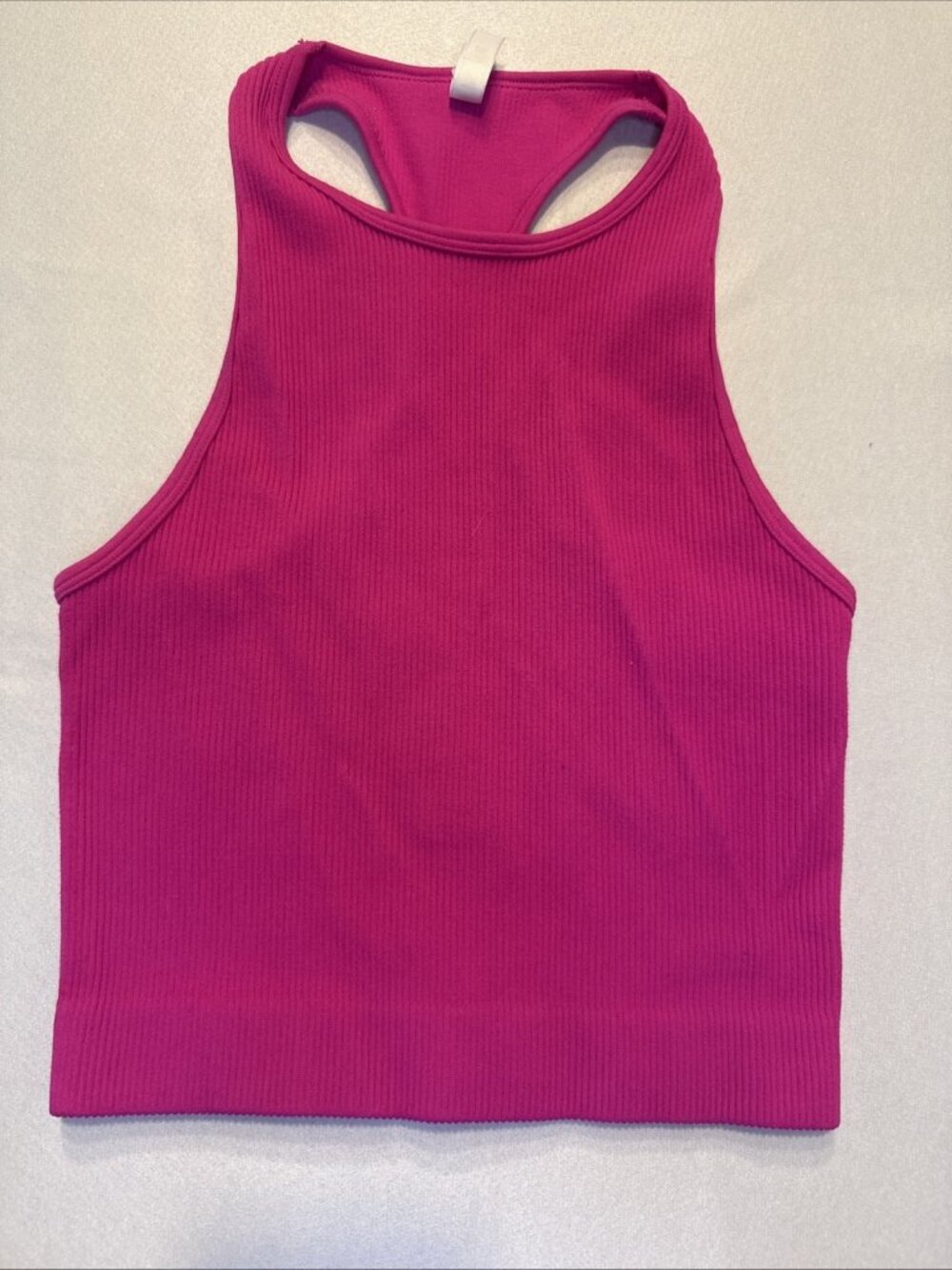 Zenana Women's Pink Ribbed Cropped Tank Top Round Neck Size S/M